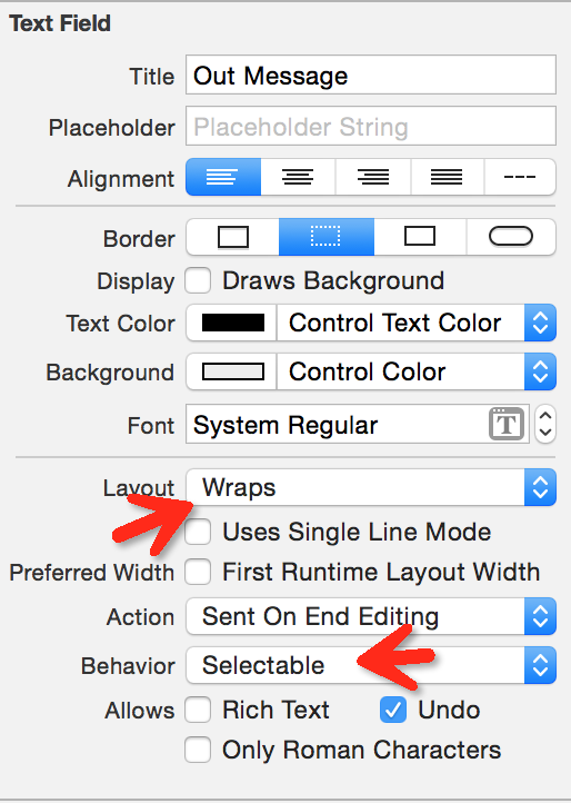 Text field settings